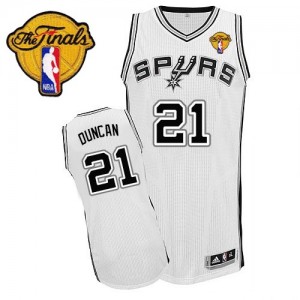 Maillot NBA Authentic Tim Duncan #21 San Antonio Spurs Home Finals Patch Blanc - Homme