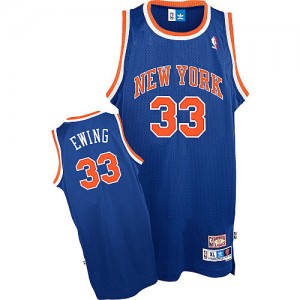 Maillot NBA New York Knicks #33 Patrick Ewing Bleu royal Adidas Authentic Throwback - Homme