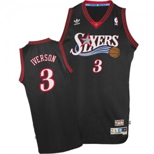 Philadelphia 76ers Allen Iverson #3 Authentic Maillot d'équipe de NBA - Noir pour Enfants