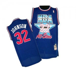 Maillot NBA Los Angeles Lakers #32 Magic Johnson Bleu Mitchell and Ness Swingman 1992 All Star Throwback - Homme