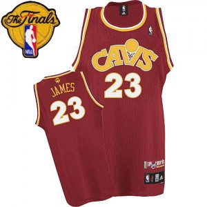 Maillot Adidas Vin Rouge CAVS Throwback 2015 The Finals Patch Authentic Cleveland Cavaliers - LeBron James #23 - Homme