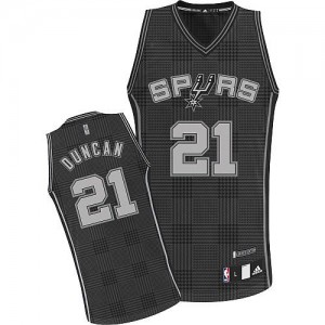 Maillot NBA San Antonio Spurs #21 Tim Duncan Noir Adidas Authentic Rhythm Fashion - Homme