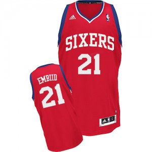 Maillot NBA Rouge Joel Embiid #21 Philadelphia 76ers Road Swingman Homme Adidas