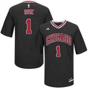 Maillot Authentic Chicago Bulls NBA Short Sleeve Noir - #1 Derrick Rose - Homme
