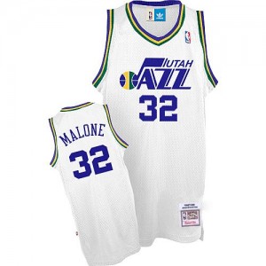 Maillot NBA Authentic Karl Malone #32 Utah Jazz Throwback Blanc - Homme