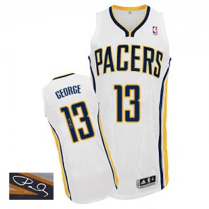 Maillot Authentic Indiana Pacers NBA Home Autographed Blanc - #13 Paul George - Homme