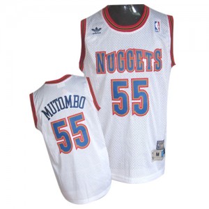 Maillot NBA Denver Nuggets #55 Dikembe Mutombo Blanc Adidas Authentic Throwback - Homme