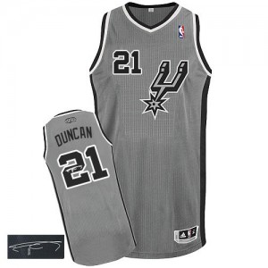 Maillot Authentic San Antonio Spurs NBA Alternate Autographed Gris argenté - #21 Tim Duncan - Homme