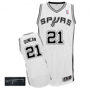 Maillot NBA Blanc Tim Duncan #21 San Antonio Spurs Home Autographed Authentic Homme Adidas