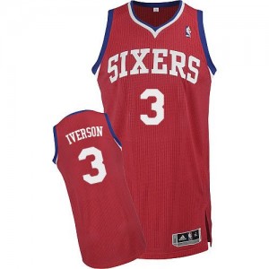 Philadelphia 76ers Allen Iverson #3 Road Authentic Maillot d'équipe de NBA - Rouge pour Enfants