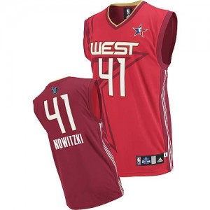 Maillot NBA Dallas Mavericks #41 Dirk Nowitzki Rouge Adidas Authentic 2010 All Star - Homme