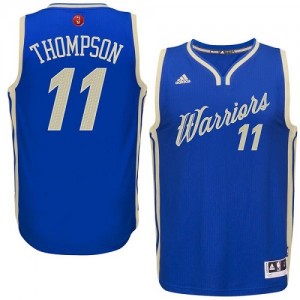Maillot NBA Golden State Warriors #11 Klay Thompson Bleu royal Adidas Authentic 2015-16 Christmas Day - Homme