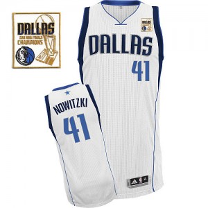 Maillot NBA Authentic Dirk Nowitzki #41 Dallas Mavericks Home Champions Patch Blanc - Homme
