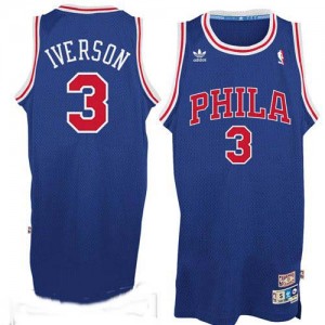 Maillot NBA Philadelphia 76ers #3 Allen Iverson Bleu / Rouge Adidas Swingman Throwack - Homme