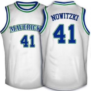 Maillot NBA Blanc Dirk Nowitzki #41 Dallas Mavericks Throwback Swingman Homme Adidas
