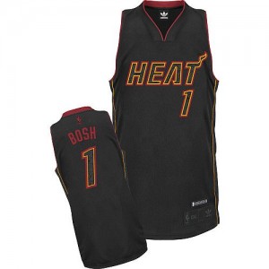 Miami Heat Chris Bosh #1 Fashion Authentic Maillot d'équipe de NBA - Fibre de carbone noire pour Homme