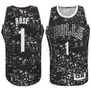 Chicago Bulls Derrick Rose #1 City Light Authentic Maillot d'équipe de NBA - Noir pour Homme