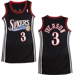 Maillot NBA Philadelphia 76ers #3 Allen Iverson Noir Adidas Authentic Dress - Femme
