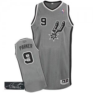 Maillot NBA San Antonio Spurs #9 Tony Parker Gris argenté Adidas Authentic Alternate Autographed - Homme