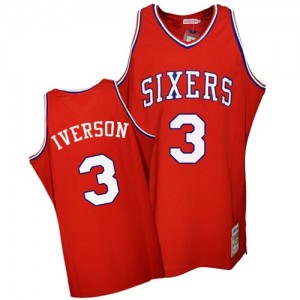 Maillot Mitchell and Ness Rouge Throwback Swingman Philadelphia 76ers - Allen Iverson #3 - Homme