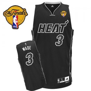 Miami Heat Dwyane Wade #3 Shadow Finals Patch Authentic Maillot d'équipe de NBA - Noir pour Homme
