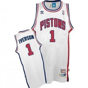 Maillot NBA Authentic Allen Iverson #1 Detroit Pistons Throwback Blanc - Homme