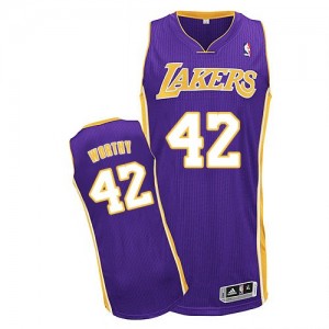 Maillot NBA Los Angeles Lakers #42 James Worthy Violet Adidas Authentic Road - Homme