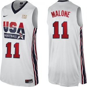 Maillot NBA Team USA #11 Karl Malone Blanc Nike Authentic 2012 Olympic Retro - Homme
