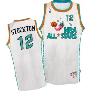 Utah Jazz Mitchell and Ness John Stockton #12 Throwback 1996 All Star Authentic Maillot d'équipe de NBA - Blanc pour Homme