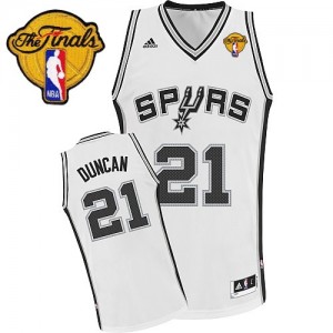 Maillot NBA Blanc Tim Duncan #21 San Antonio Spurs Home Finals Patch Swingman Homme Adidas