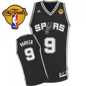 Maillot NBA San Antonio Spurs #9 Tony Parker Noir Adidas Swingman Road Finals Patch - Homme