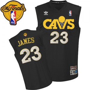 Maillot NBA Cleveland Cavaliers #23 LeBron James Noir Adidas Authentic CAVS Throwback 2015 The Finals Patch - Homme