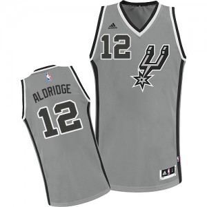 San Antonio Spurs #12 Adidas Alternate Gris argenté Swingman Maillot d'équipe de NBA Braderie - LaMarcus Aldridge pour Enfants