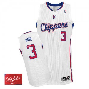 Maillot Adidas Blanc Home Autographed Authentic Los Angeles Clippers - Chris Paul #3 - Homme