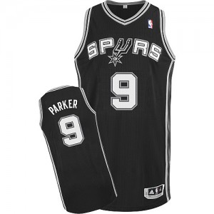 Maillot NBA Noir Tony Parker #9 San Antonio Spurs Road Authentic Homme Adidas