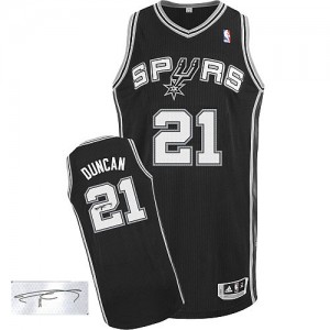 Maillot NBA Authentic Tim Duncan #21 San Antonio Spurs Road Autographed Noir - Homme