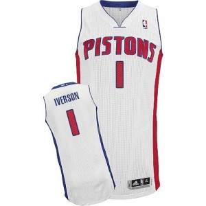 Maillot NBA Authentic Allen Iverson #1 Detroit Pistons Home Blanc - Homme