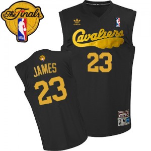 Maillot Authentic Cleveland Cavaliers NBA Throwback 2015 The Finals Patch Noir - #23 LeBron James - Homme