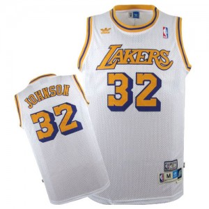 Maillot NBA Authentic Magic Johnson #32 Los Angeles Lakers Throwback Blanc - Homme