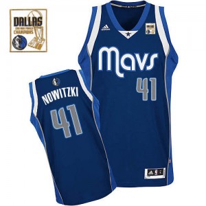 Dallas Mavericks Dirk Nowitzki #41 Alternate Champions Patch Swingman Maillot d'équipe de NBA - Bleu marin pour Homme