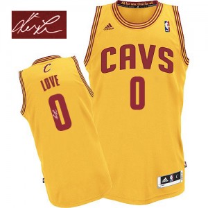 Maillot NBA Or Kevin Love #0 Cleveland Cavaliers Alternate Autographed Authentic Homme Adidas
