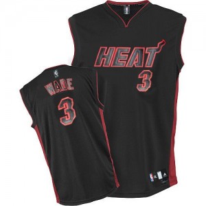 Miami Heat Dwyane Wade #3 Authentic Maillot d'équipe de NBA - Noir noir / Rouge pour Homme