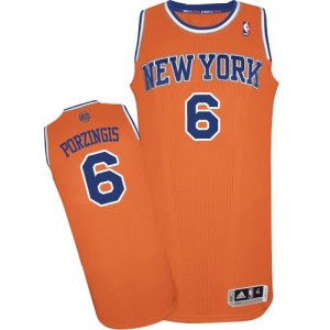 Maillot NBA New York Knicks #6 Kristaps Porzingis Orange Adidas Authentic Alternate - Homme