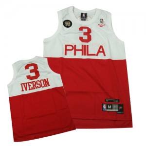 Maillot NBA Blanc Rouge Allen Iverson #3 Philadelphia 76ers 10TH Throwback Swingman Homme