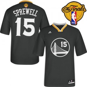 Maillot Adidas Noir Alternate 2015 The Finals Patch Authentic Golden State Warriors - Latrell Sprewell #15 - Homme