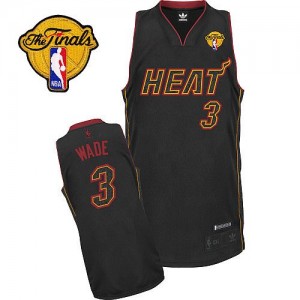 Maillot NBA Miami Heat #3 Dwyane Wade Fibre de carbone noire Adidas Authentic Fashion Finals Patch - Homme