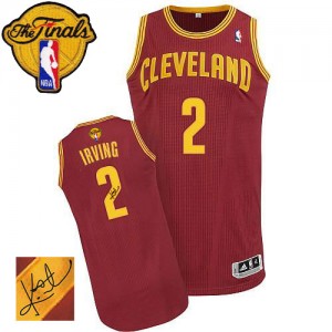 Maillot Adidas Vin Rouge Road Autographed 2015 The Finals Patch Authentic Cleveland Cavaliers - Kyrie Irving #2 - Homme