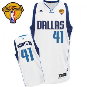 Dallas Mavericks Dirk Nowitzki #41 Home Finals Patch Swingman Maillot d'équipe de NBA - Blanc pour Homme