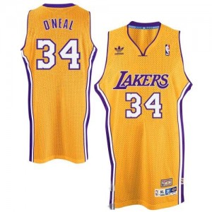 Los Angeles Lakers #34 Adidas Throwback Or Swingman Maillot d'équipe de NBA vente en ligne - Shaquille O'Neal pour Homme