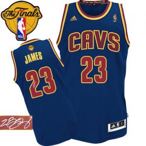 Maillot Adidas Bleu marin CavFanatic Autographed 2015 The Finals Patch Authentic Cleveland Cavaliers - LeBron James #23 - Homme